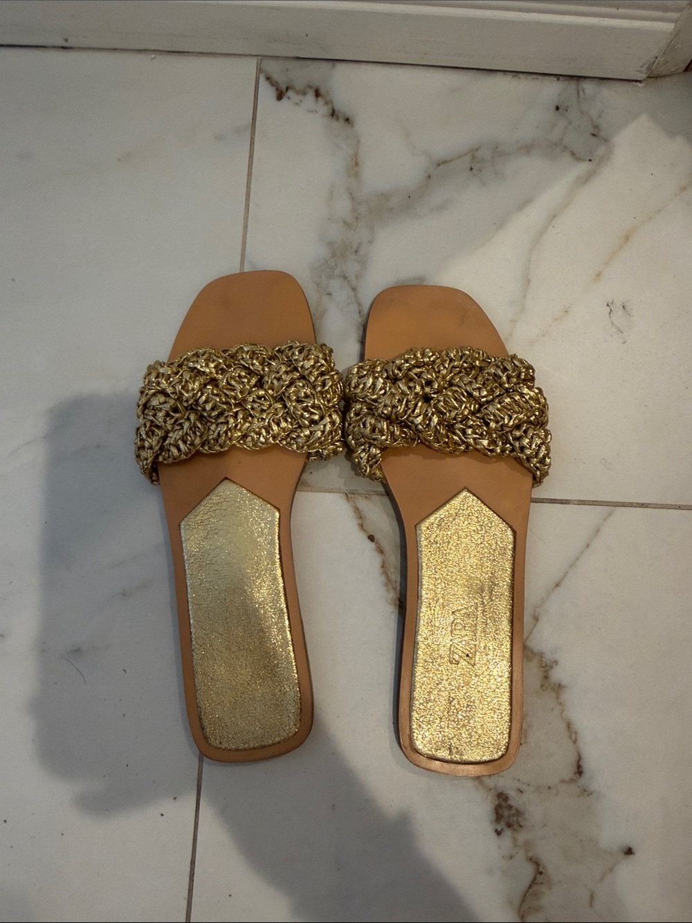 Zara Gold Braided Slide Sandals - Women